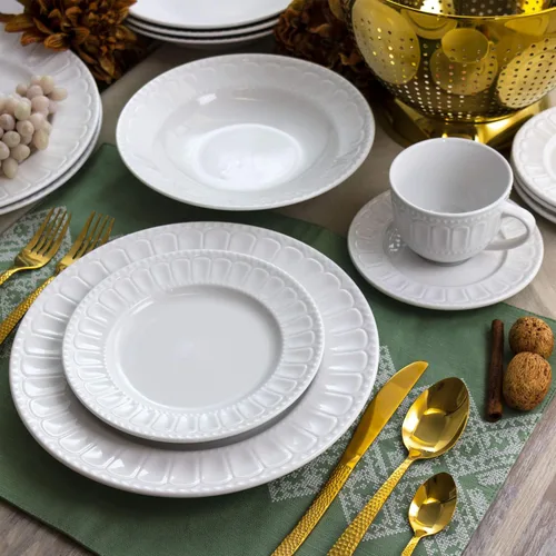 Vista 9 de Elama Charlotte - Vajilla de porcelana (20 piezas), color blanco