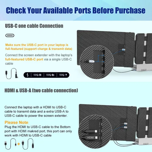 Vista 3 de KEFEYA Extensor de Pantalla para Laptop, Extensión de Monitor Portátil de 14" FHD 1080P IPS de Doble Pantalla, Monitor Portátil para Laptops