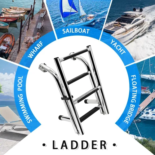 Vista 3 de Escalera plegable de acero inoxidable para barco, escalera de natación portátil, escalera telescópica para yates marinos y más (2217S)