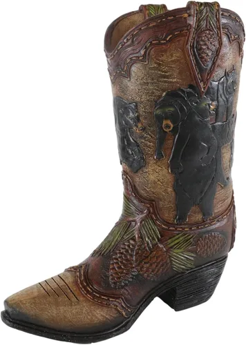 Vista 4 de Ebros Gift Familia rústica de oso negro occidental con piñas de pino, bota de vaquera del bosque, figura decorativa o florero floral, macetero