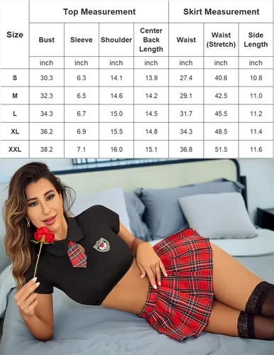 Vista 6 de Avidlove Conjunto de lencería sexy para mujer, disfraz de 2 piezas con corbata superior y minifalda plisada