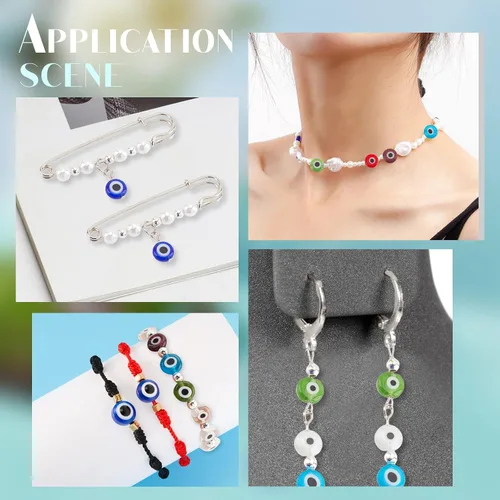 Vista 7 de NBEADS - Dijes con cuentas de cristal redondos hechos a mano, con forma de ojo turco, para confección de pulseras, collares y joyas