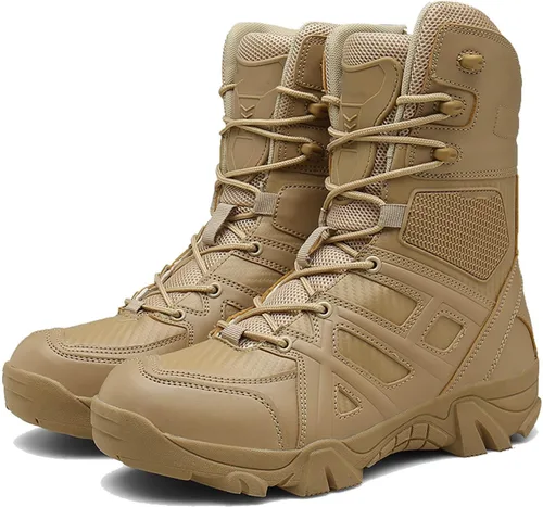 Vista 2 de Botas tácticas impermeables para hombre, botas militares de trabajo para el desierto, combate militar, botas de combate para senderismo