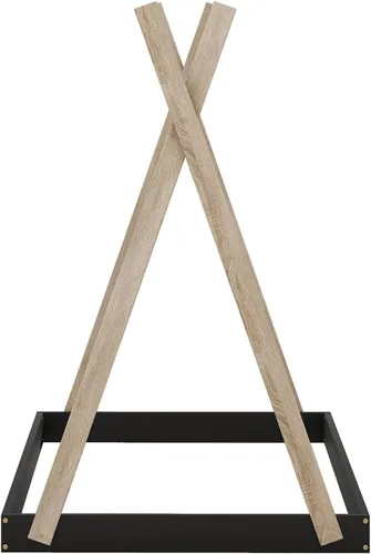 Vista 4 de Cama de madera con dosel de casa de tamaño individual con valla triangular, base de cama individual para dormitorio, niños, niñas, adolescentes