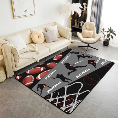 Vista 8 de Erosebridal Alfombra de baloncesto de 3 x 5 pies para niños y niñas, alfombra de área de jugadores de baloncesto, color negro, rojo y dorado