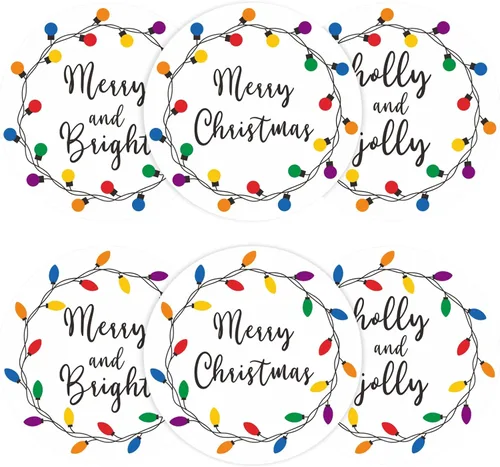Vista 11 de Anwyll Pegatinas de Regalo de Feliz Navidad - 120 Piezas de 2 Pulgadas Pegatinas Merry and Bright Acuarela Felices Fiestas Etiqueta de Sello