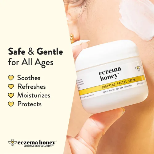 Vista 4 de ECZEMA HONEY Limpiador facial de avena - Crema facial calmante - Paquete para pieles sensibles y secas - Libre de crueldad