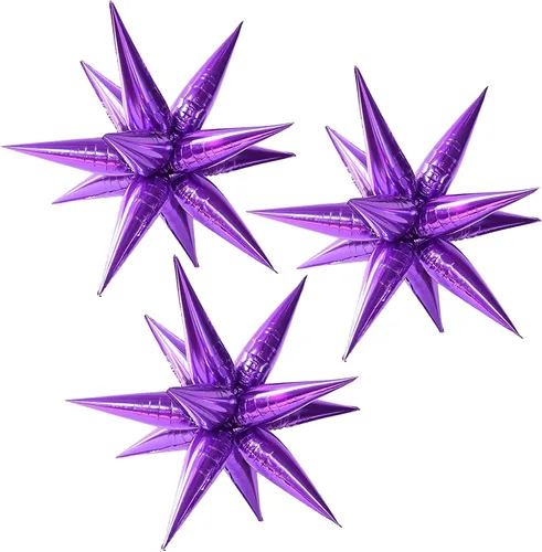 Vista 14 de 3 globos de aluminio con forma de estrella de explosión 3D de 26 pulgadas, globos de aluminio negro con forma de cono de estrella para cumpleaños