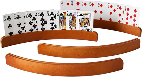 Vista 2 de Yuanhe Porta cartas de madera - Bandeja curvada para juegos de cartas, juego de 4