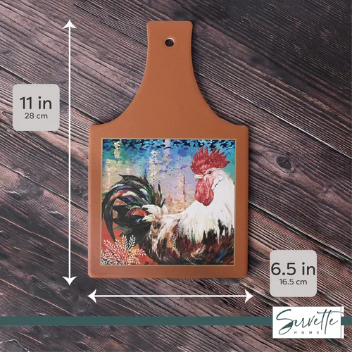 Vista 5 de Salvamanteles de gallo de cerámica resistente al calor con diseño de granja de corcho antideslizante (marrón claro)
