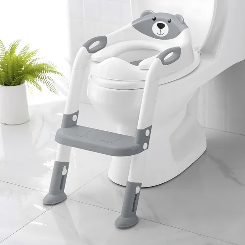 Vista 21 de SKYROKU - Asiento de entrenamiento para ir al baño, con escalera, para niños y niñas, cómodo y seguro con almohadillas antideslizantes