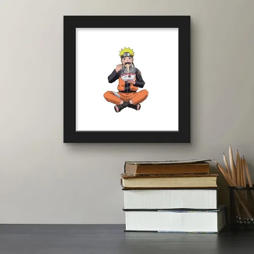 Vista 5 de Gallery Pops Naruto Shippuden - Arte de pared de Naruto Uzumaki comiendo fideos, versión enmarcada negra, 12 x 12 pulgadas