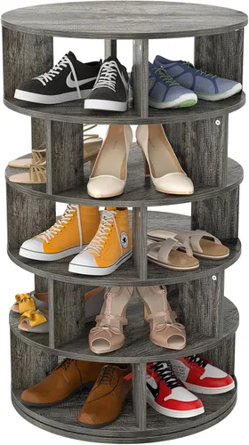 Vista 10 de Aheaplus Torre de Estante Giratorio para Zapatos, Zapatero Giratorio de 7 Niveles 360 Estantes Giratorios para Zapatos Organizador para Closet