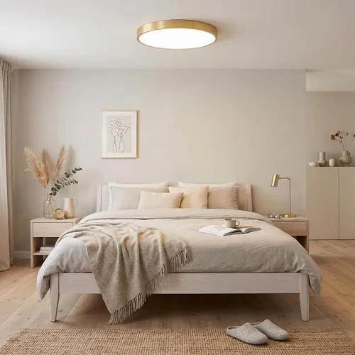 Vista 4 de SOTTAE Lámpara de techo LED de metal dorado cepillado de 12 pulgadas, 3000-5000 K, 20 W, delgada, redonda, moderna, de perfil bajo, para dormitorio