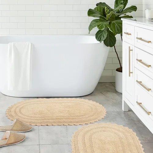 Vista 7 de TreeWool - Alfombras de baño con borde de ganchillo reversible en algodón de felpa (paquete de 2)
