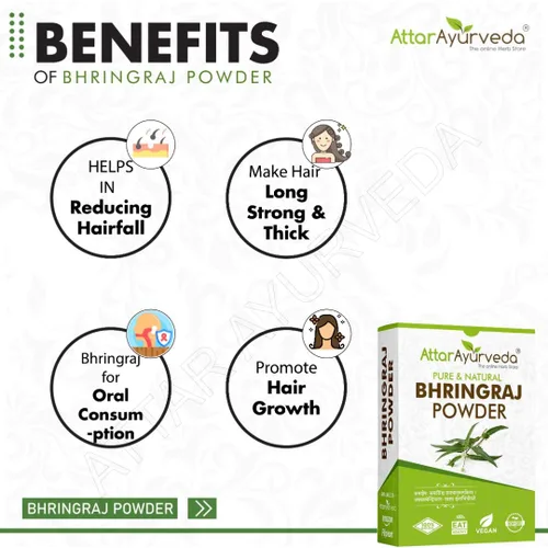 Vista 5 de Polvo natural de Bhringraj para cabello sano, apoya la fuerza del cabello y el cuidado del cuero cabelludo, hierba Bringaraja pura, sin aditivos ni