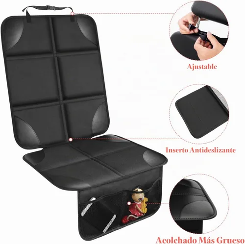 Vista 5 de Protector de Asiento de Coche, Protector de Asiento con Acolchado Grueso Debajo del Asiento de Coche del Bebé, Funda de Asiento de Tela Negro