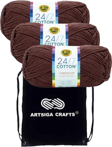 Vista 42 de Lion Brand 24/7 Algodón Blanco 761-100 (6-Carrillos - Mismo Lote de Tinta) Hila Gruesa Media #4 de Algodón para Crochet y Tejido con Bolsa
