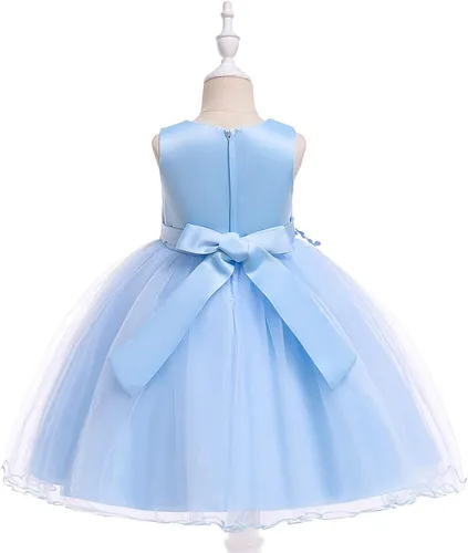 Vista 4 de Vestido formal para niña de flores, vestido formal para fiesta de cumpleaños, boda, bordado floral, vestidos de satén de tul para niños de 2 a 12