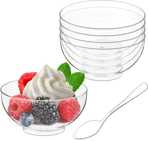 Vista 9 de Paquete de 20 cuencos de plástico en ángulo de 6 onzas, cuencos pequeños para dulces, cuencos desechables para postres, aperitivos, frutas, helados