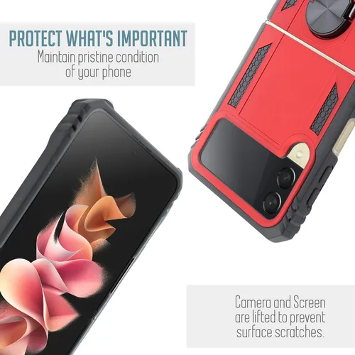 Vista 6 de Funda compatible con Galaxy Z Flip 3 anillos, delgada funda magnética para teléfono, protección completa, policarbonato duro con agarre