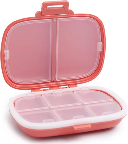 Vista 9 de Organizador de pastillas de viaje con 8 compartimentos, pastillero diario pequeño para bolsa de bolsillo, contenedor de píldoras portátil Azul