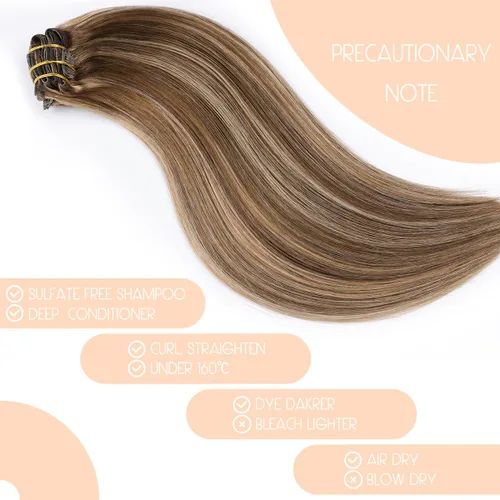 Vista 57 de VINBAO Extensiones de cabello humano con clip, balayage, color marrón ceniza a rubio caramelo, 14 pulgadas, 6 unidades, 3.53 onzas, 6