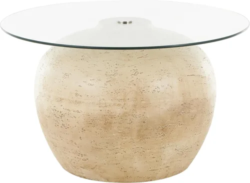 Vista 3 de Deco 79 Mesa de centro de resina para sala de estar con mesa de cristal, mesa central 30 x 30 x 18 pulgadas, color beige