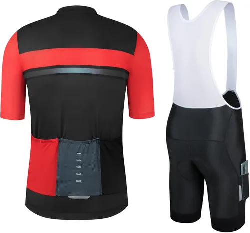 Vista 2 de GCRFL Conjunto de camiseta de ciclismo para hombre, manga corta, kits de ciclismo, pantalones cortos, bolsillos laterales, ajuste profesional