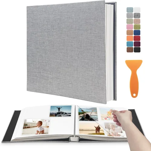 Vista 7 de Álbum autoadhesivo para fotos de 4 x 6 pulgadas, álbum de recortes con cubierta de lino magnética, 30 páginas adhesivas en blanco, para familiares