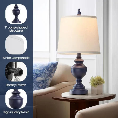 Vista 3 de PARTPHONER Juego de 2 lámparas de mesa retro, lámpara de noche para dormitorio, lámparas de mesa rústicas de granja para sala de estar, lámparas
