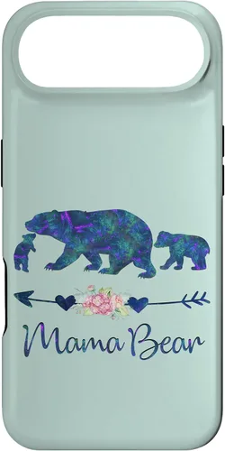 Vista 27 de Teal Blue Purple Floral Mama Bear and Two Cubs Green Mint Case for iPhone 16