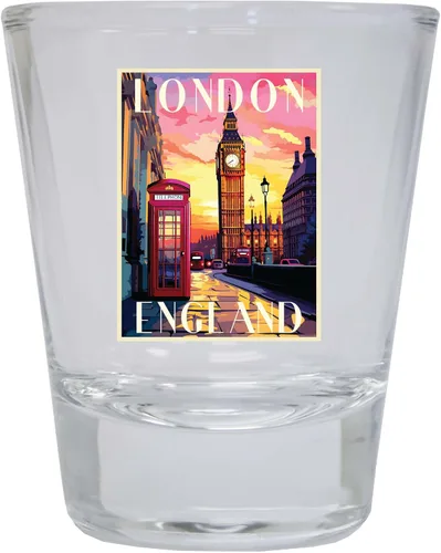 Vista 6 de London England Design B Souvenir - Vaso de chupito redondo de 1.5 onzas, color azul, paquete de 2