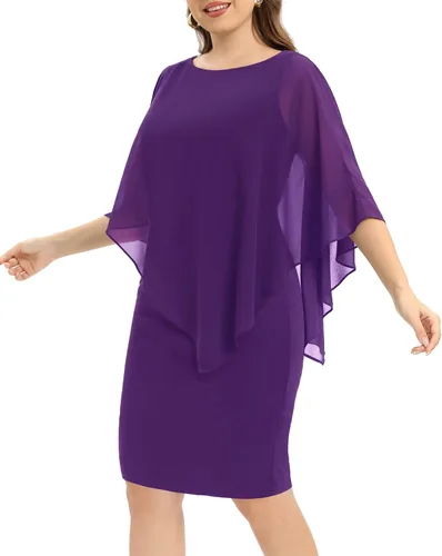 Vista 3 de Pinup Fashion Vestido de capa para mujer con superposición de gasa, sin mangas, cuello redondo, bodycon vestido de tubo