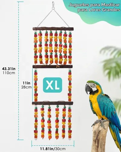 Vista 2 de DBNESS Juguetes de loro de pájaro extra grandes de 43 pulgadas, bloques de madera multicolor para masticar, juguete con bolas de ratán y perchas