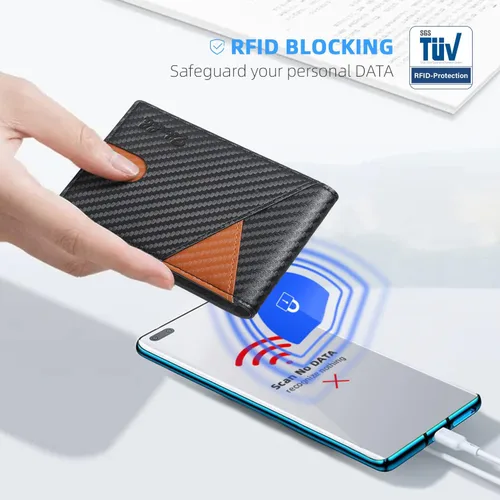 Vista 55 de Zitahli - Billeteras delgadas RFID para hombres, billetera de cuero flexible con clip de dinero, cartera minimalista con bolsillo frontal