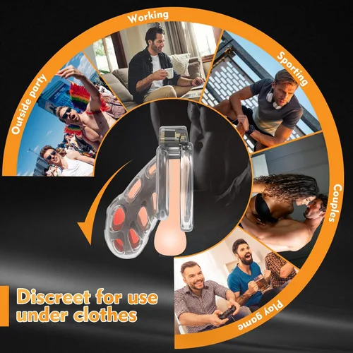 Vista 8 de Dispositivos de Jaula de Castidad Masculina - Jaula de Pene de Silicona Suave y Ligera para Hombre, Cintura de Castidad Transparente con Candado