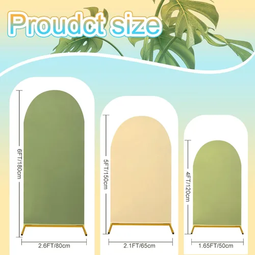 Vista 4 de SmoothNovelty Juego de 3 fundas de arco verde salvia de 4/5/6 pies de elastano verde para arco de fondo de arco de doble cara de elastano ajustable