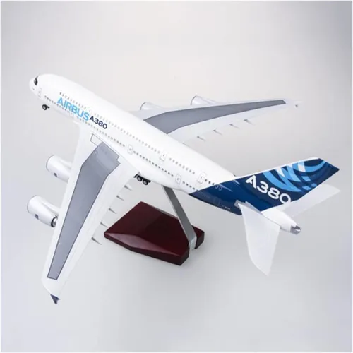 Vista 7 de Modelo de avión Airbus A380 de 18.1 pulgadas, modelo a escala 1:160, fundido a presión con ruedas, iluminación LED activada por voz, adultos