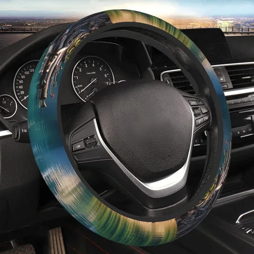 Vista 16 de Funda elástica para volante de automóvil con estampado de gato Galaxy de 15 pulgadas, protector de volante antideslizante, accesorios universales