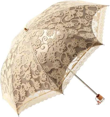 Vista 33 de Honeystore Sombrilla de viaje de encaje plegable anti-uv paraguas bordado a prueba de viento 2 Plegables Negro