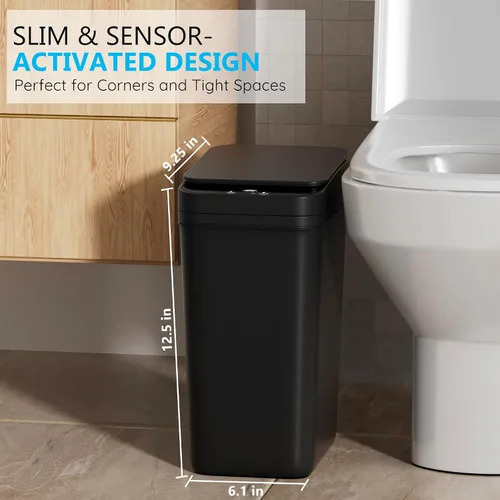 Vista 3 de jinligogo Paquete de 3 cubos de basura pequeños para baño con tapa, 2.6 galones, sin contacto, automático, delgado, impermeable, sensor
