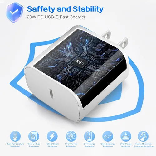 Vista 4 de Cargador para iPhone 17, 16, 15 Pro, carga rápida, bloque de cargador de teléfono USB C de 20 W, paquete de 2 cargadores rápidos de Apple iPhone