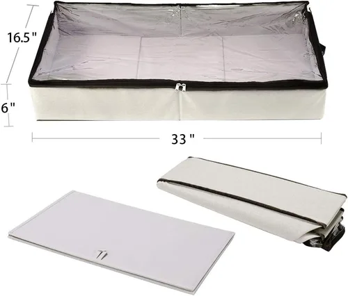 Vista 6 de HOONEX Contenedores de almacenamiento para debajo de la cama, tapa superior transparente con cremallera, tela de lino exterior, marco reforzado
