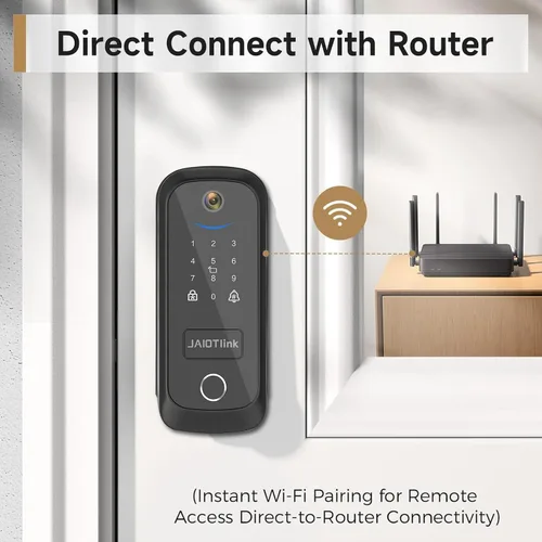 Vista 7 de JAIOTlink Cerradura inteligente 5 en 1 para puerta delantera, cerrojo de entrada sin llave con cámara y timbre, cerradura electrónica segura WiFi