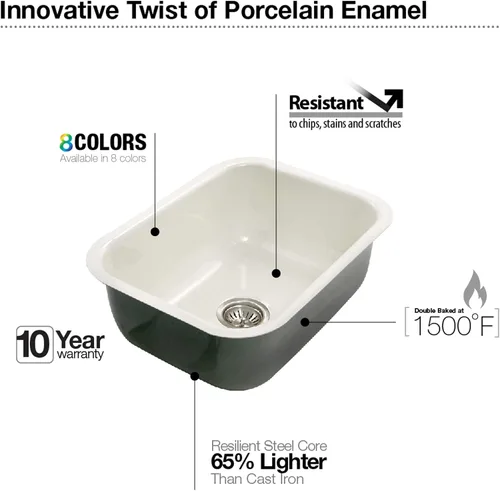 Vista 4 de Houzer Porcela PCS-2500 BL - Fregadero de cocina de acero esmaltado de porcelana negra de 23 pulgadas, duradero y versátil, esencial para el hogar