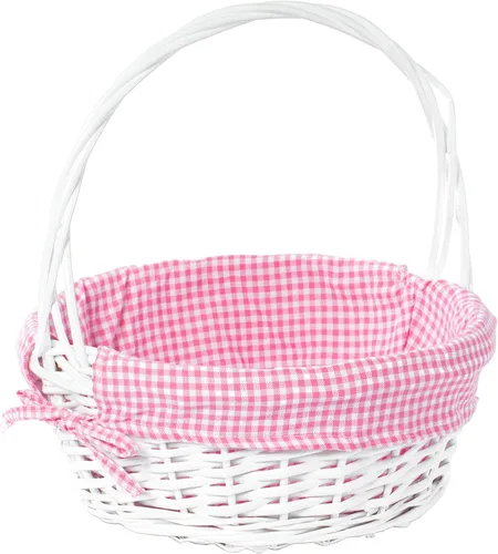 Vista 16 de WICKERWISE Cesta de regalo tradicional de sauce redondo blanco con forro a cuadros y asas resistentes, cesta de almacenamiento de aperitivos