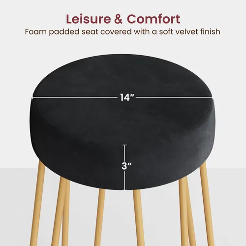 Vista 6 de Yaheetech - Juego de 2 taburetes de bar, taburetes de terciopelo con patas de metal dorado, color negro Counter Height Bar Stools with Foam Seats