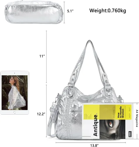 Vista 156 de Angel Barcelo - Bolsa de hombro amplia para mujer, diseño Hobo, cuero lavado