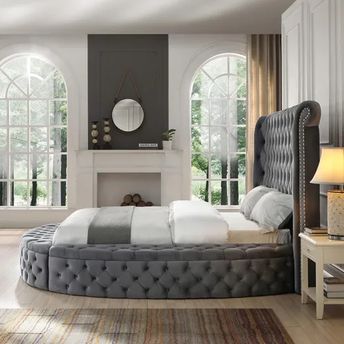 Vista 6 de Better Home Products Elizabeth - Cama Queen redonda de terciopelo de 91 x 101 pulgadas, color gris Negro